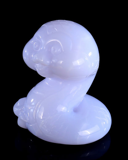 2.9" Blue Chalcedony Hand Carved Crystal Baby Snake Sculpture