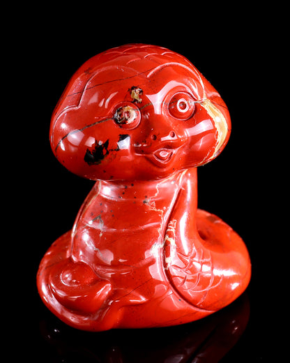 2.9" Red Jasper Hand Carved Crystal Baby Snake Sculpture
