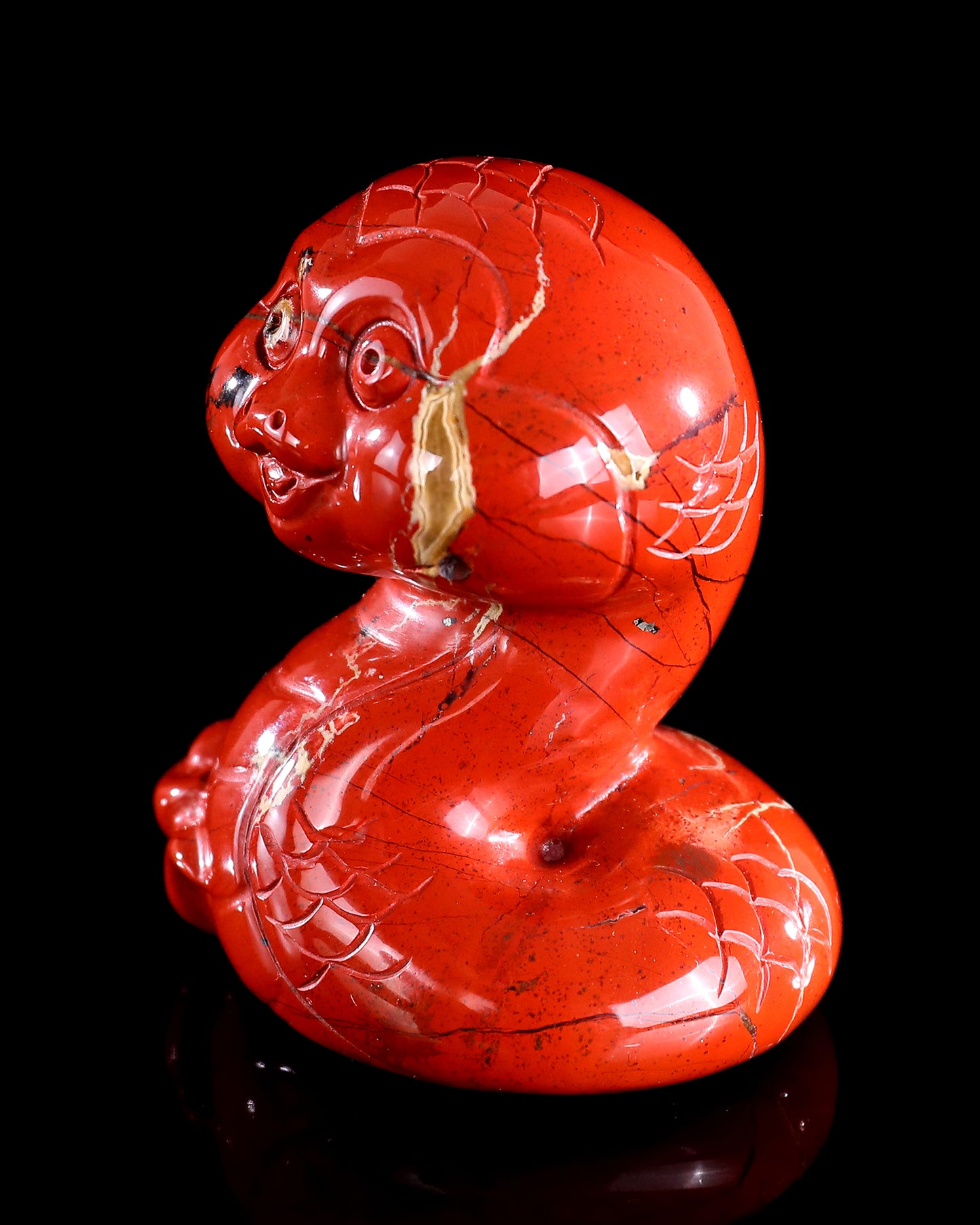 2.9" Red Jasper Hand Carved Crystal Baby Snake Sculpture