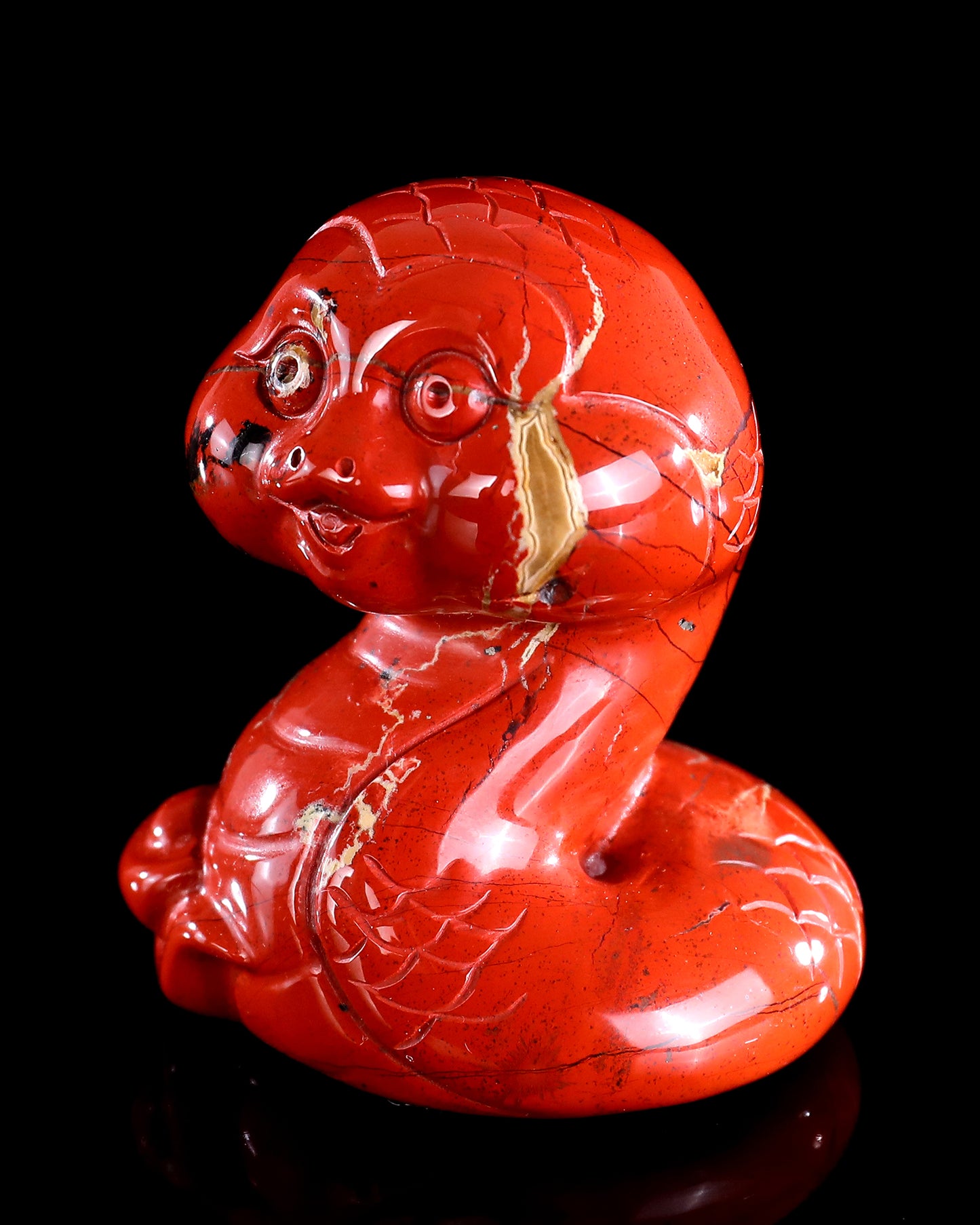 2.9" Red Jasper Hand Carved Crystal Baby Snake Sculpture