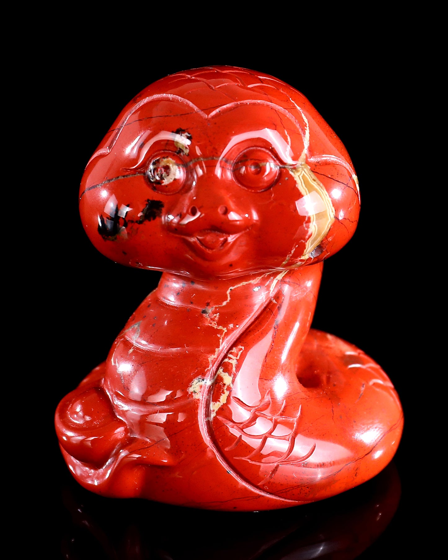 2.9" Red Jasper Hand Carved Crystal Baby Snake Sculpture