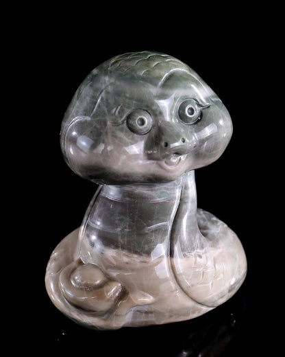 2.9" Jiulong Jade Hand Carved Crystal Baby Snake Sculpture