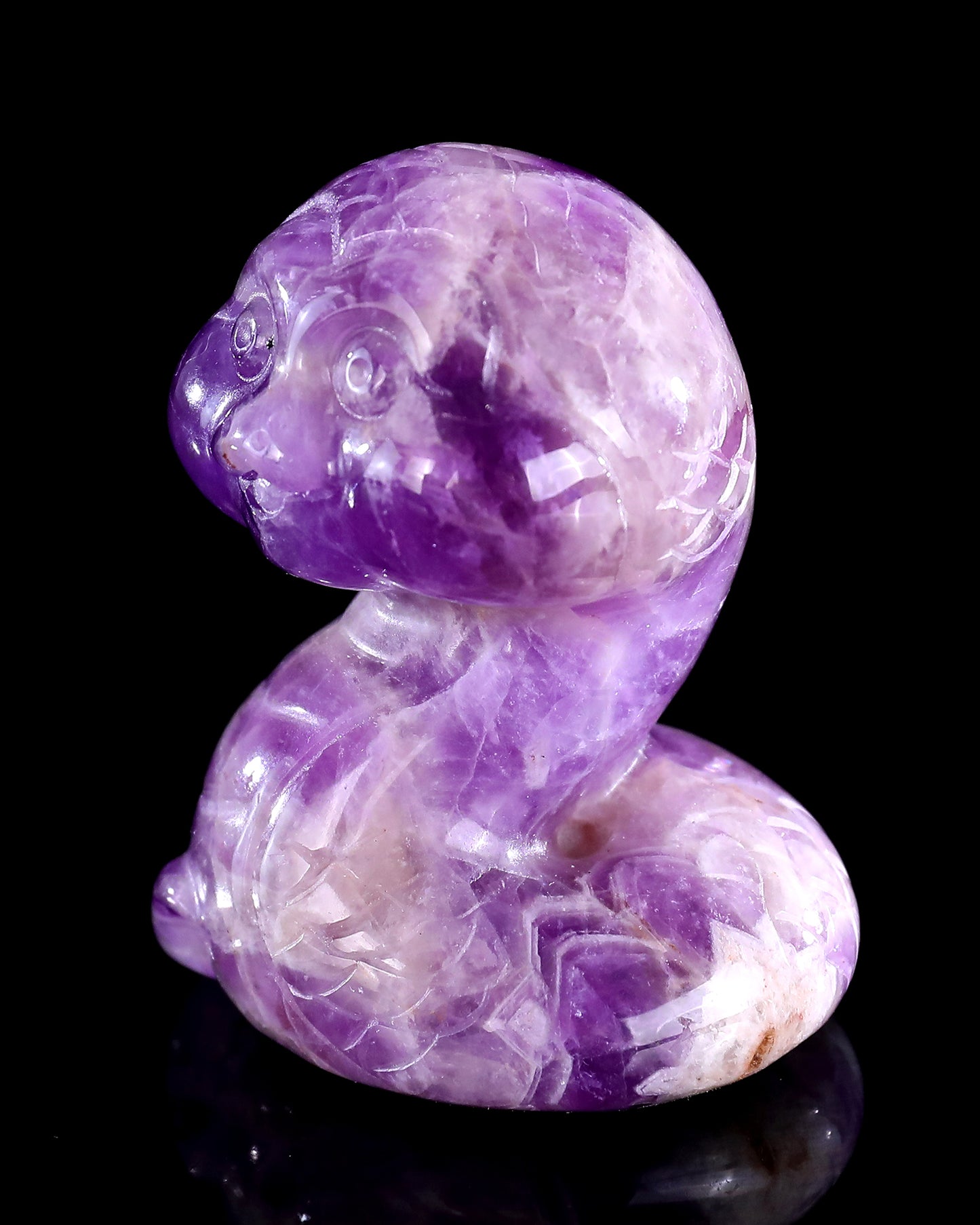 2.4" Amethyst Hand Carved Crystal Baby Snake Sculpture
