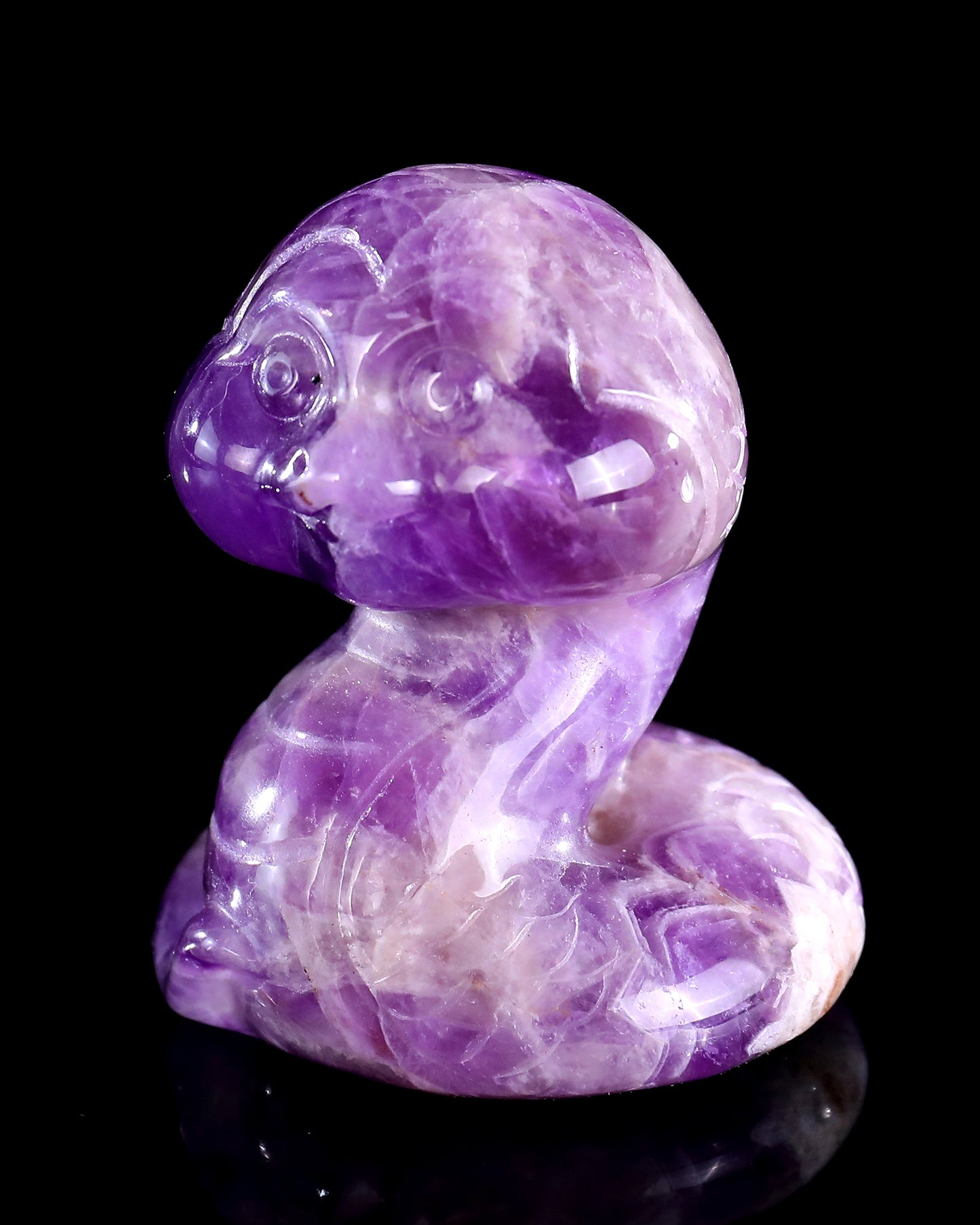 2.4" Amethyst Hand Carved Crystal Baby Snake Sculpture