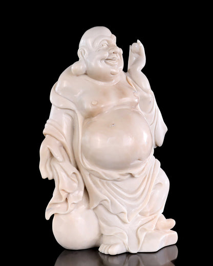 8.5" White Jade Hand Carved Crystal Buddha Sculpture