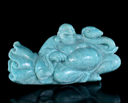 7.5" Amazonite Hand Carved Crystal Buddha Sculpture