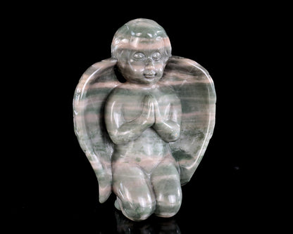 3.7" Jiulong Jade Hand Carved Crystal Angel Sculpture