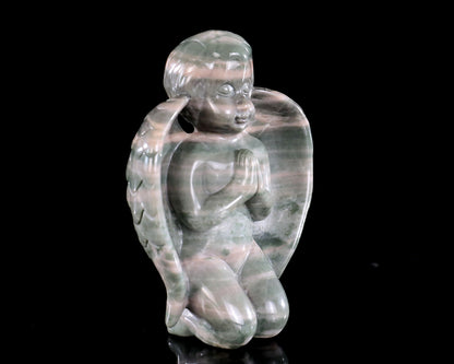 3.7" Jiulong Jade Hand Carved Crystal Angel Sculpture