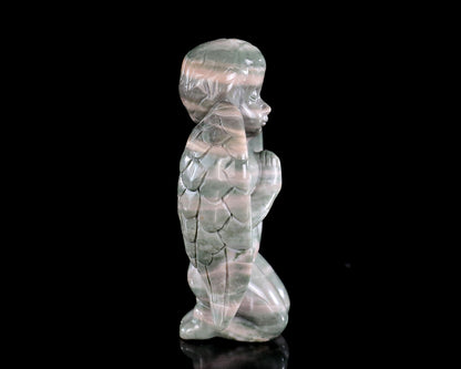 3.7" Jiulong Jade Hand Carved Crystal Angel Sculpture