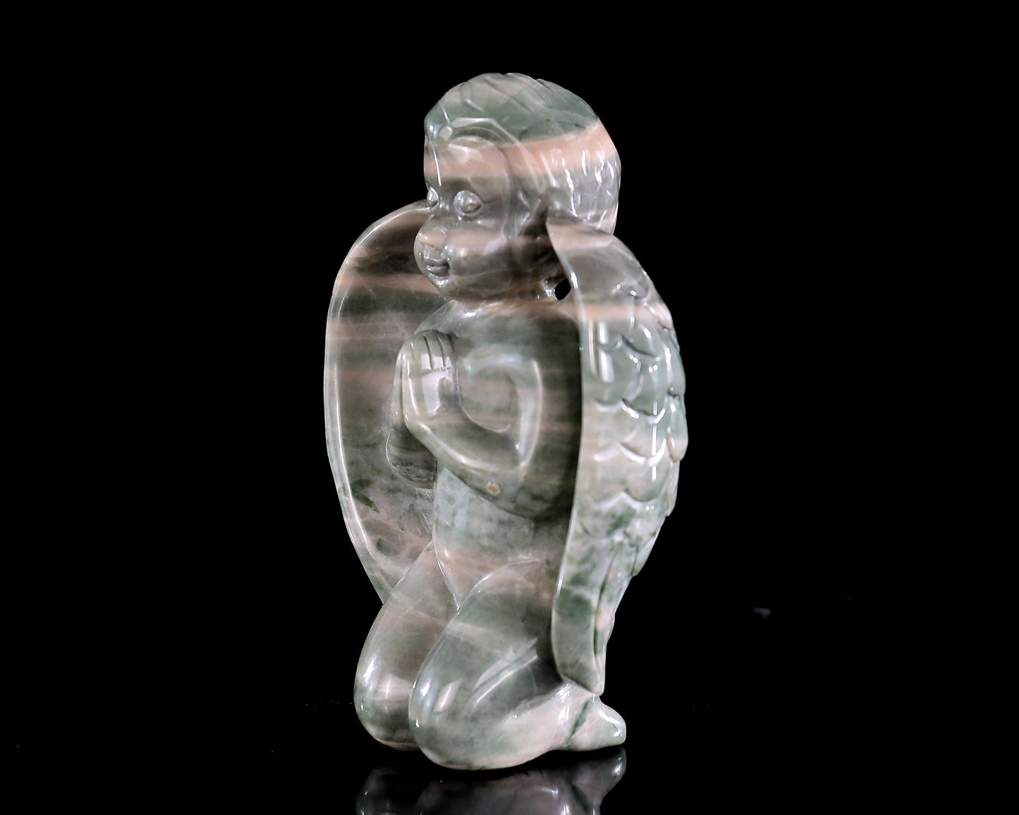 3.7" Jiulong Jade Hand Carved Crystal Angel Sculpture