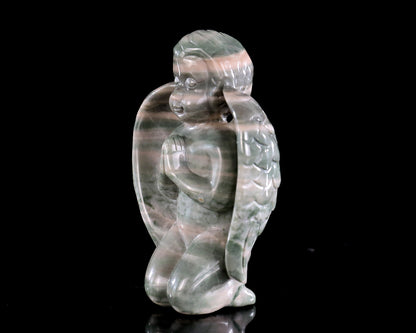 3.7" Jiulong Jade Hand Carved Crystal Angel Sculpture