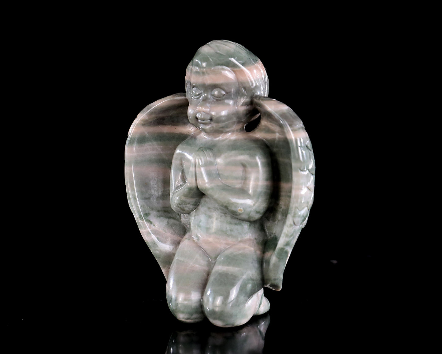 3.7" Jiulong Jade Hand Carved Crystal Angel Sculpture