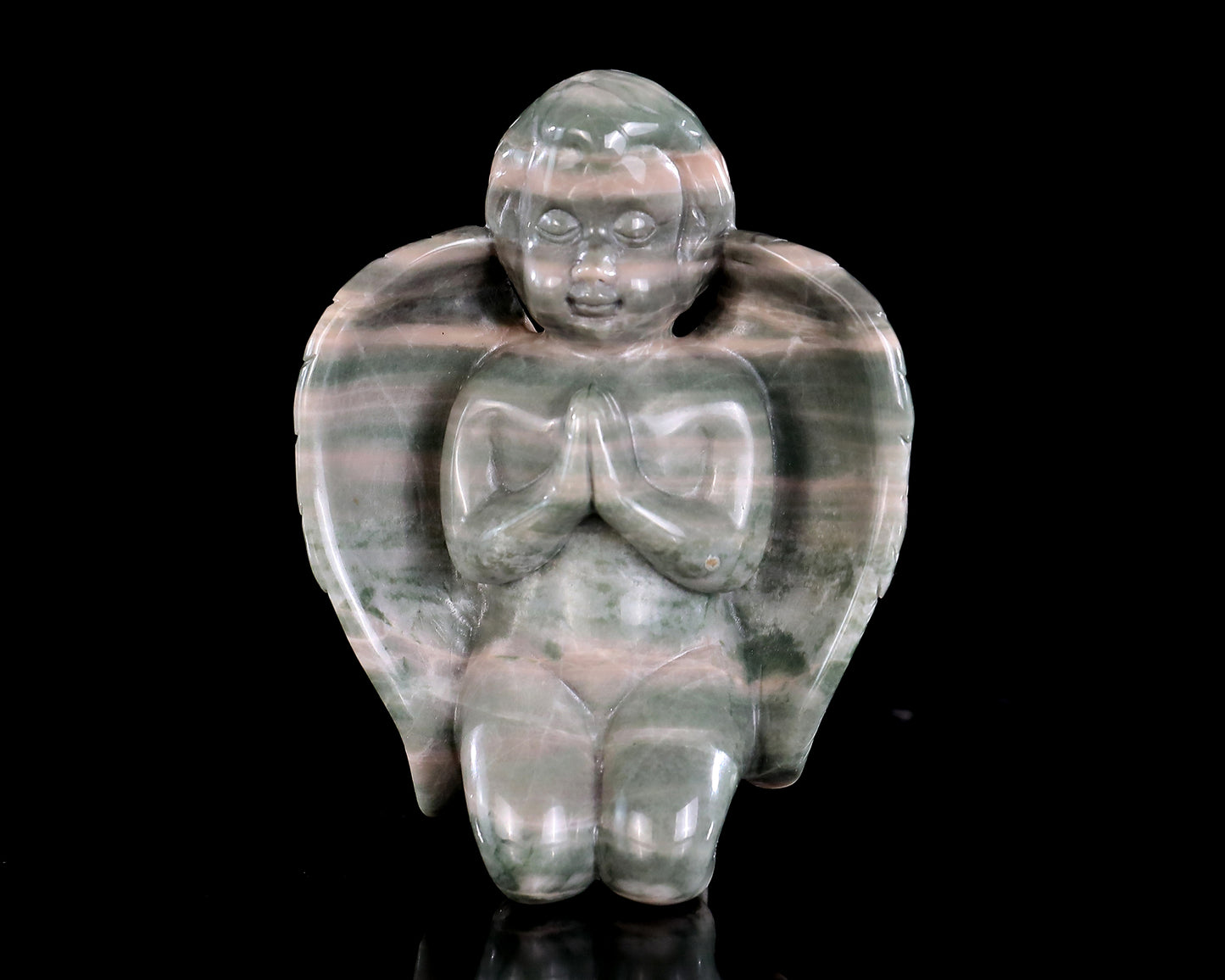 3.7" Jiulong Jade Hand Carved Crystal Angel Sculpture