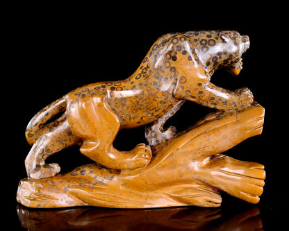 10.6" Leopard Skin Agate Hand Carved Crystal Leopard Sculpture