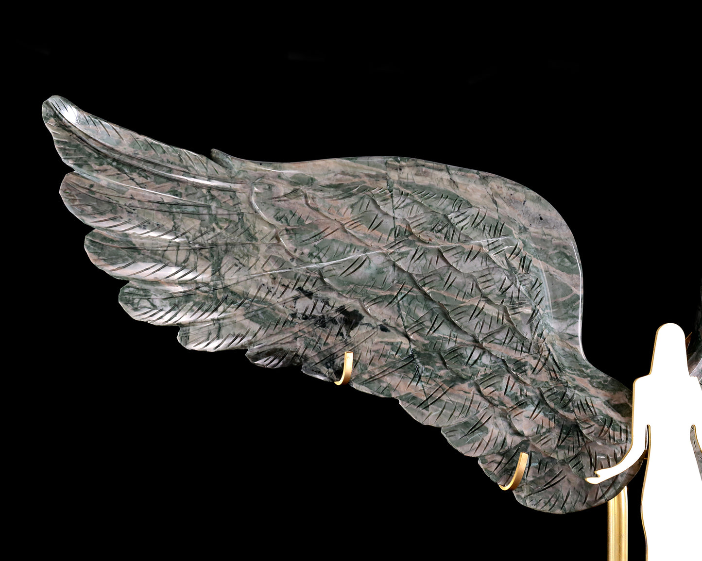 15" Natural Jiulong Jade Hand Carved Crystal Spirit Wings Sculpture, Angel Wings