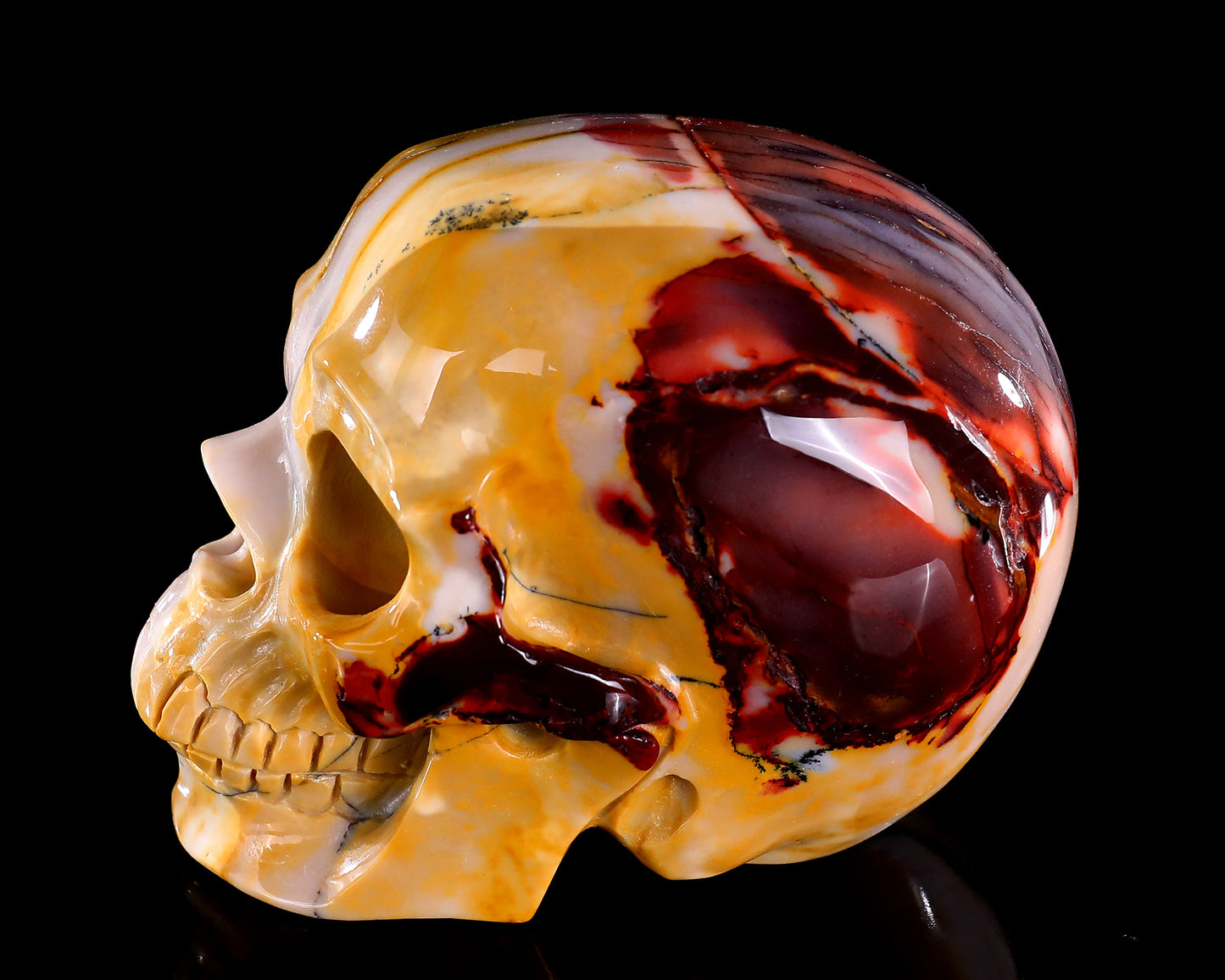 5.0" Colorful Mocha Agate Hand Carved Crystal Realistic Skull Sculpture