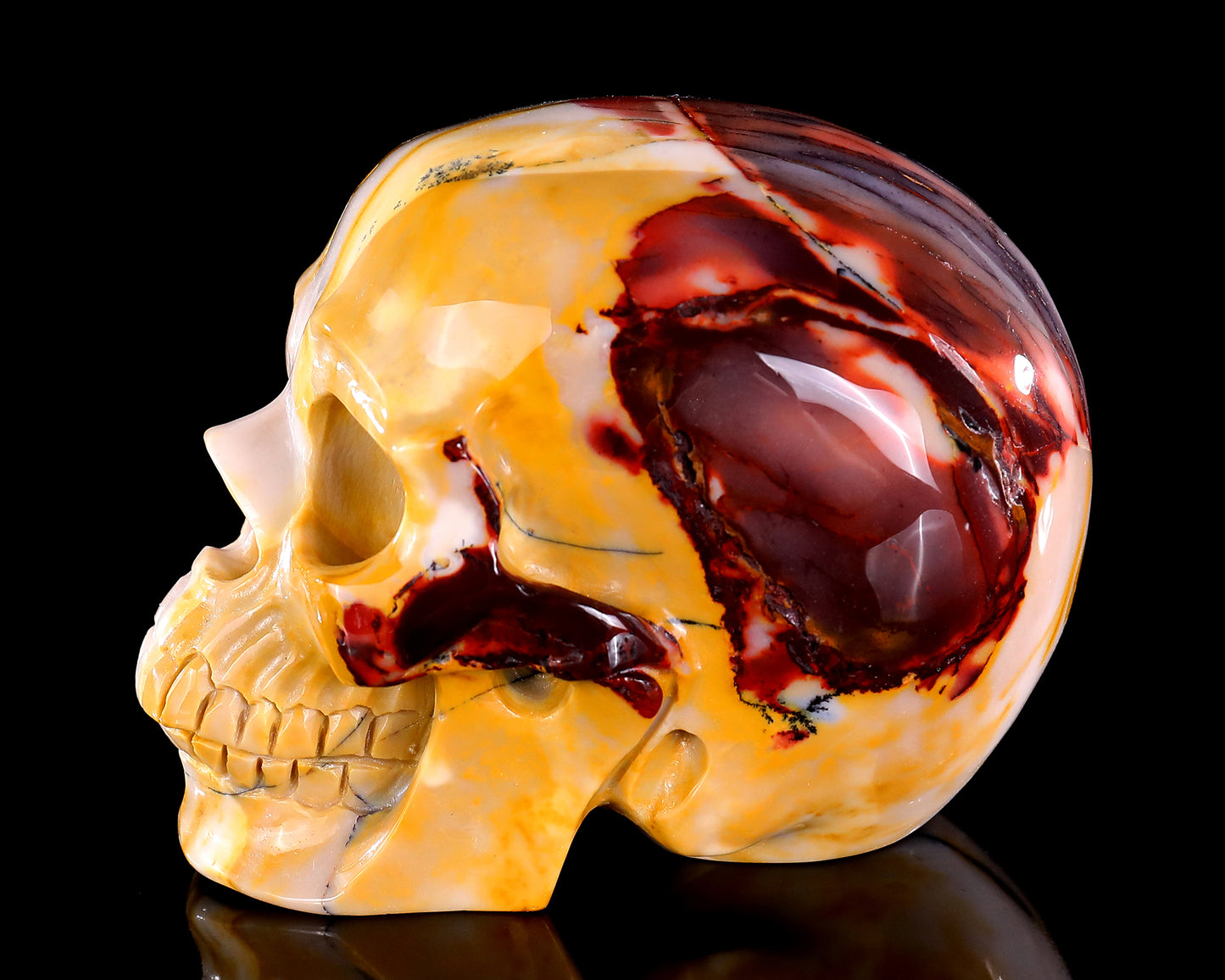 5.0" Colorful Mocha Agate Hand Carved Crystal Realistic Skull Sculpture