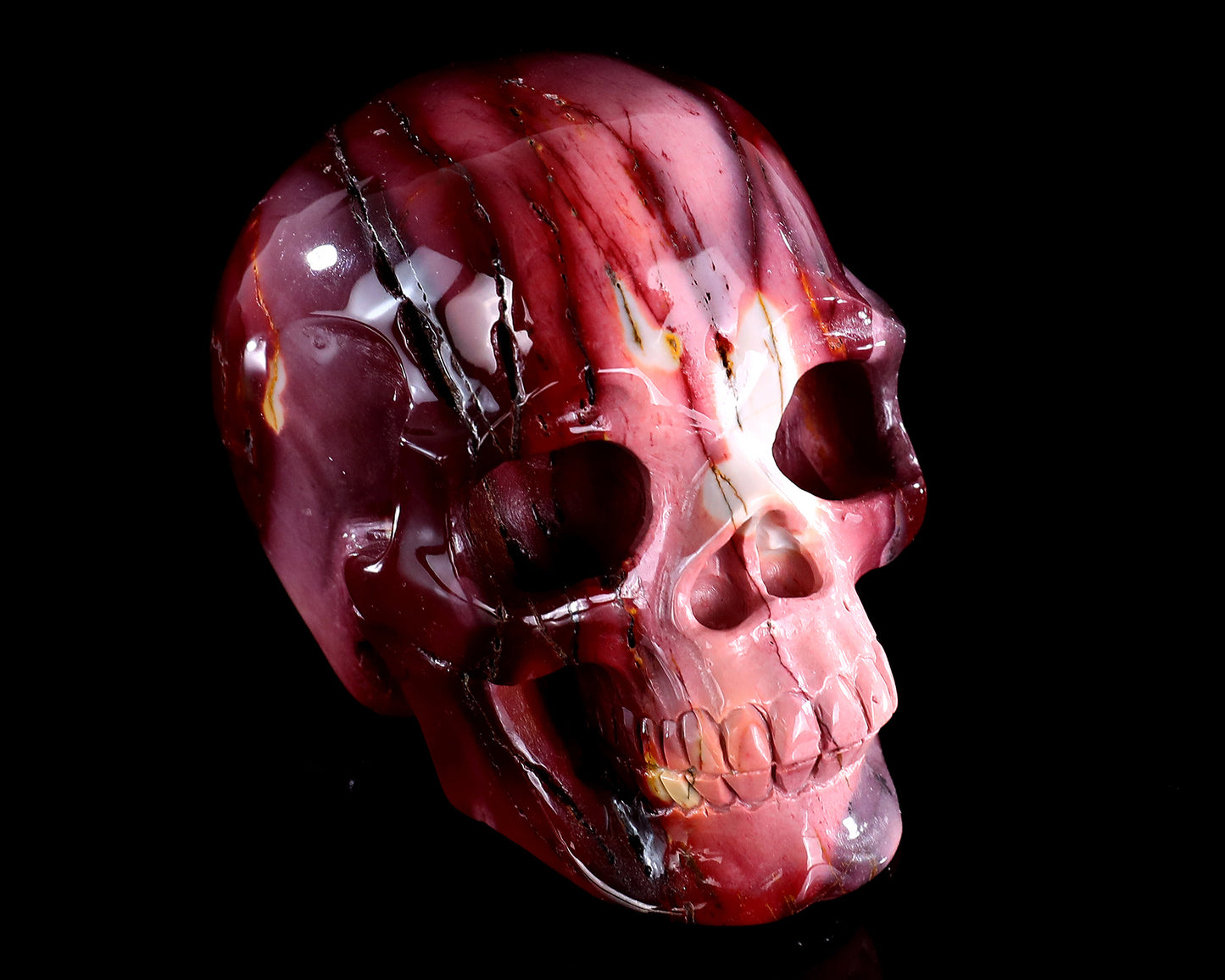 4.7" Colorful Mocha Agate Hand Carved Crystal Realistic Skull Sculpture