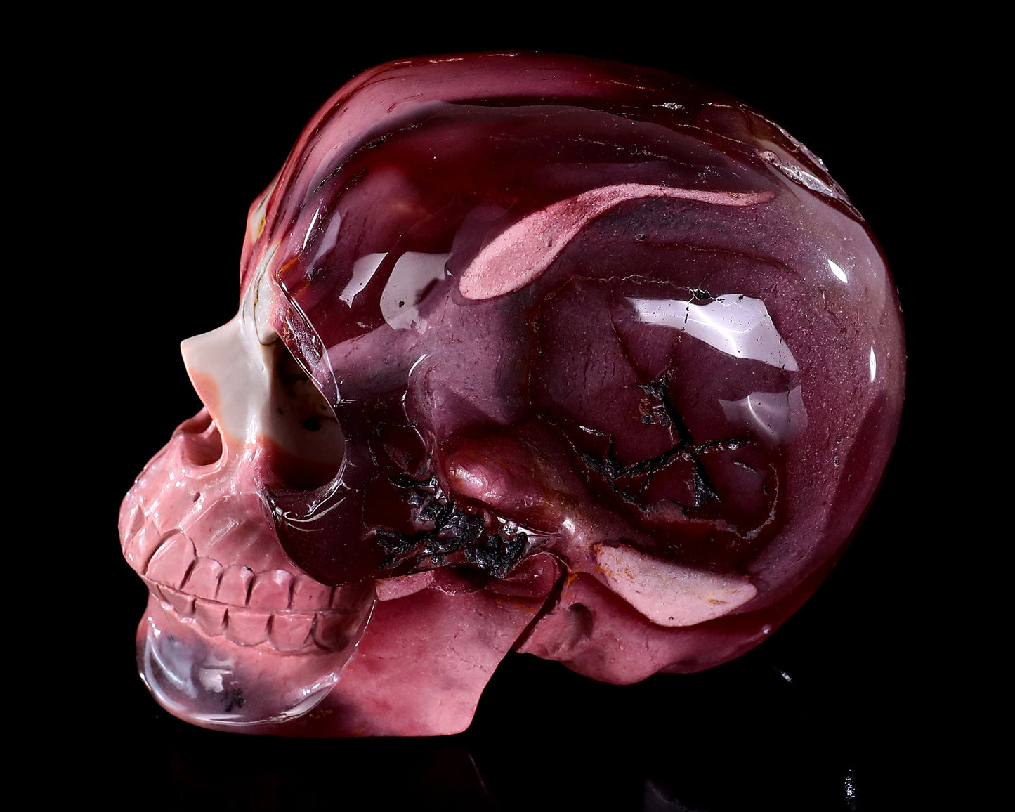 4.7" Colorful Mocha Agate Hand Carved Crystal Realistic Skull Sculpture