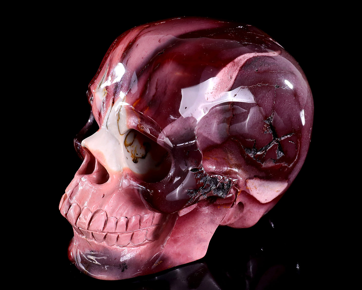 4.7" Colorful Mocha Agate Hand Carved Crystal Realistic Skull Sculpture