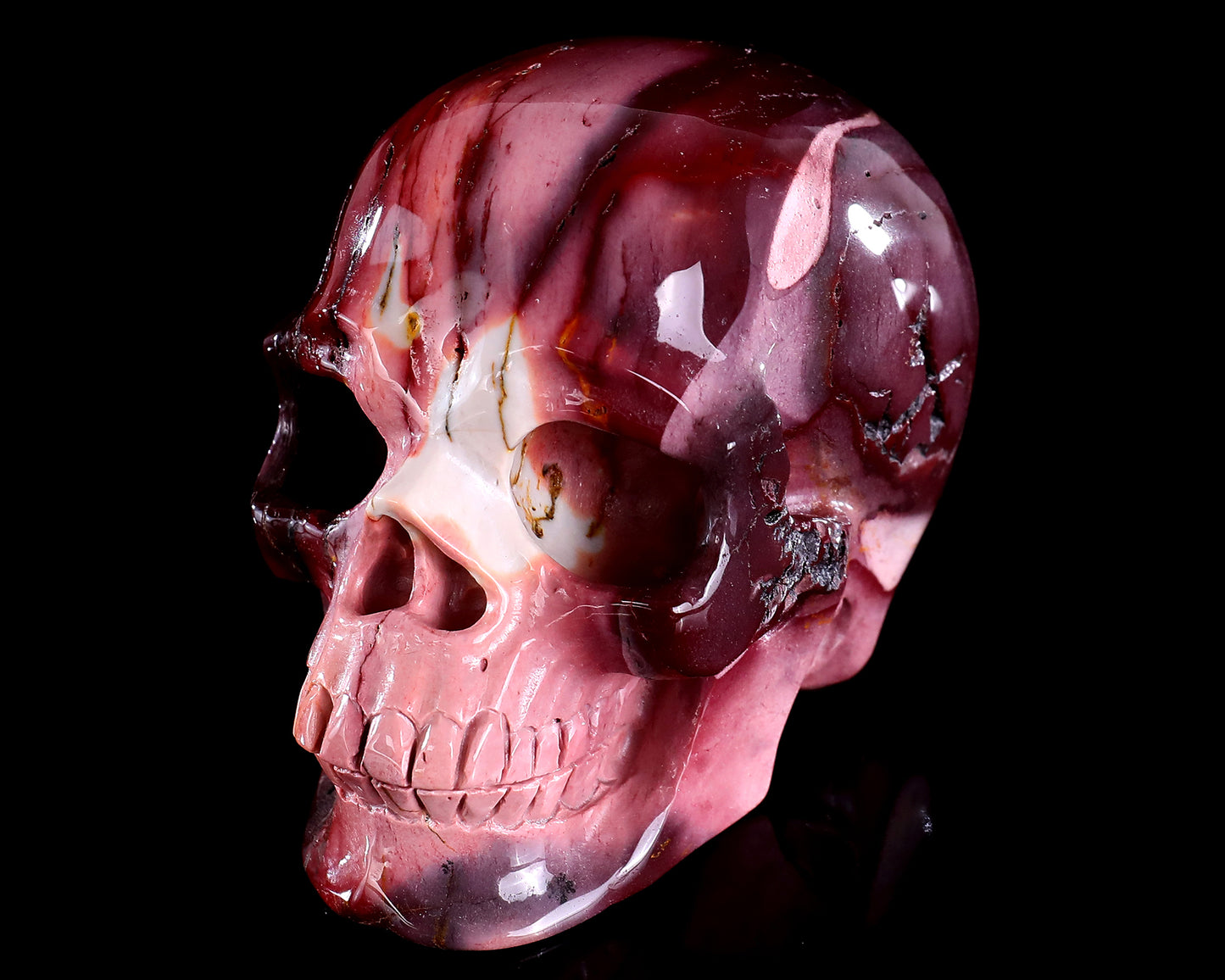 4.7" Colorful Mocha Agate Hand Carved Crystal Realistic Skull Sculpture