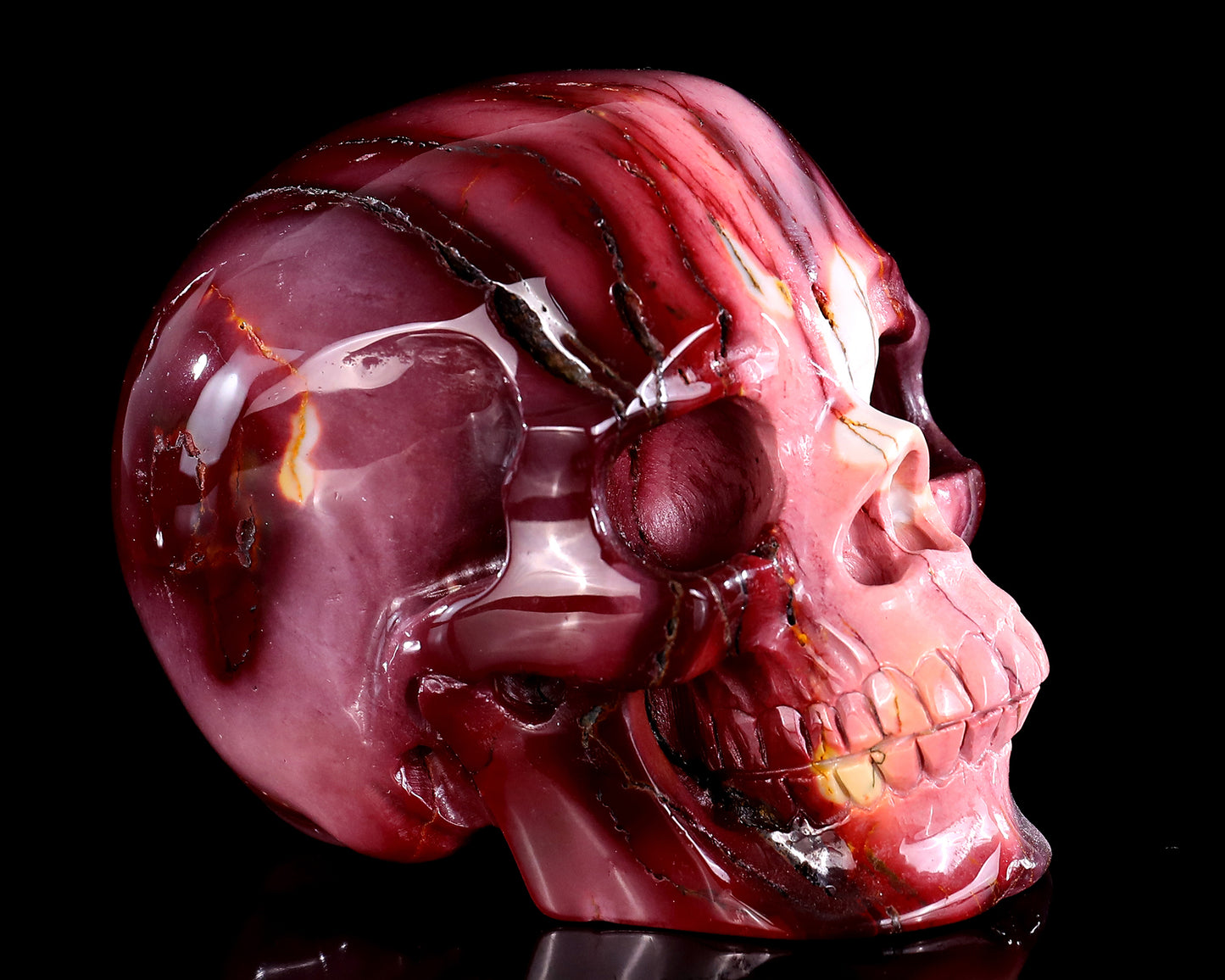 4.7" Colorful Mocha Agate Hand Carved Crystal Realistic Skull Sculpture