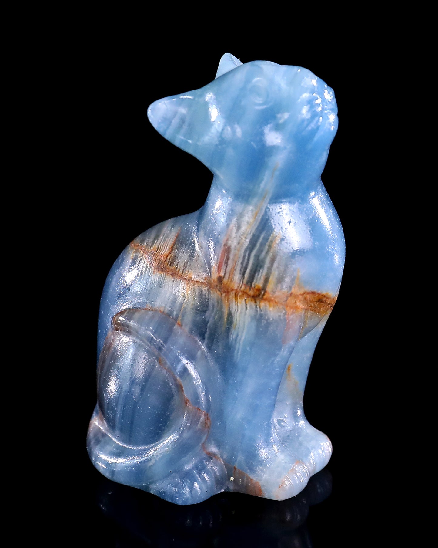 2.9" Natural Blue Onyx Hand Carved Crystal Cat Sculpture