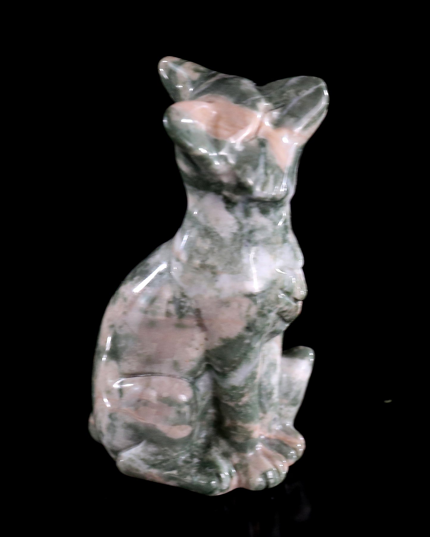 2.9" Natural Jiulong Jade Hand Carved Crystal Fox Sculpture