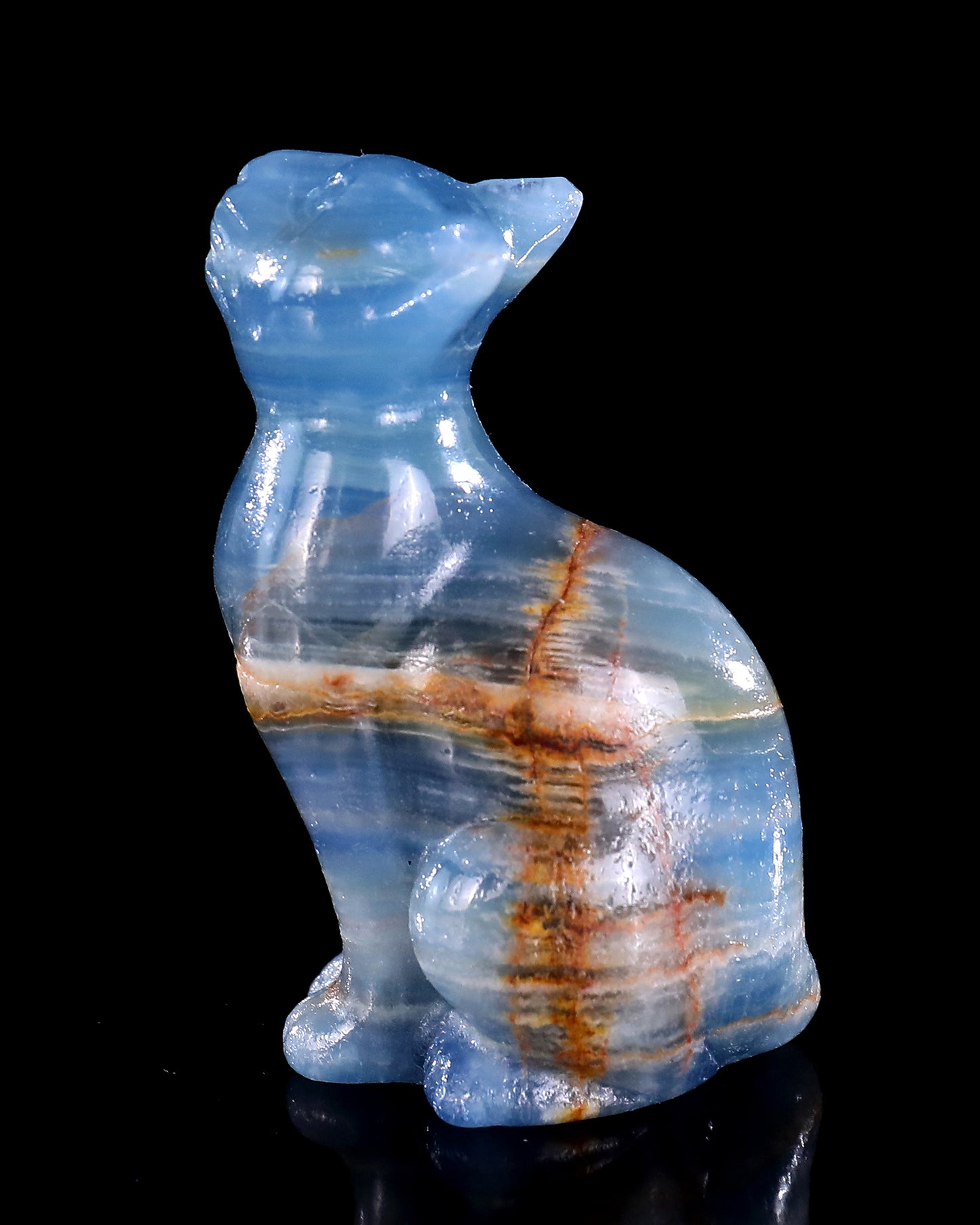 2.9" Natural Blue Onyx Hand Carved Crystal Cat Sculpture
