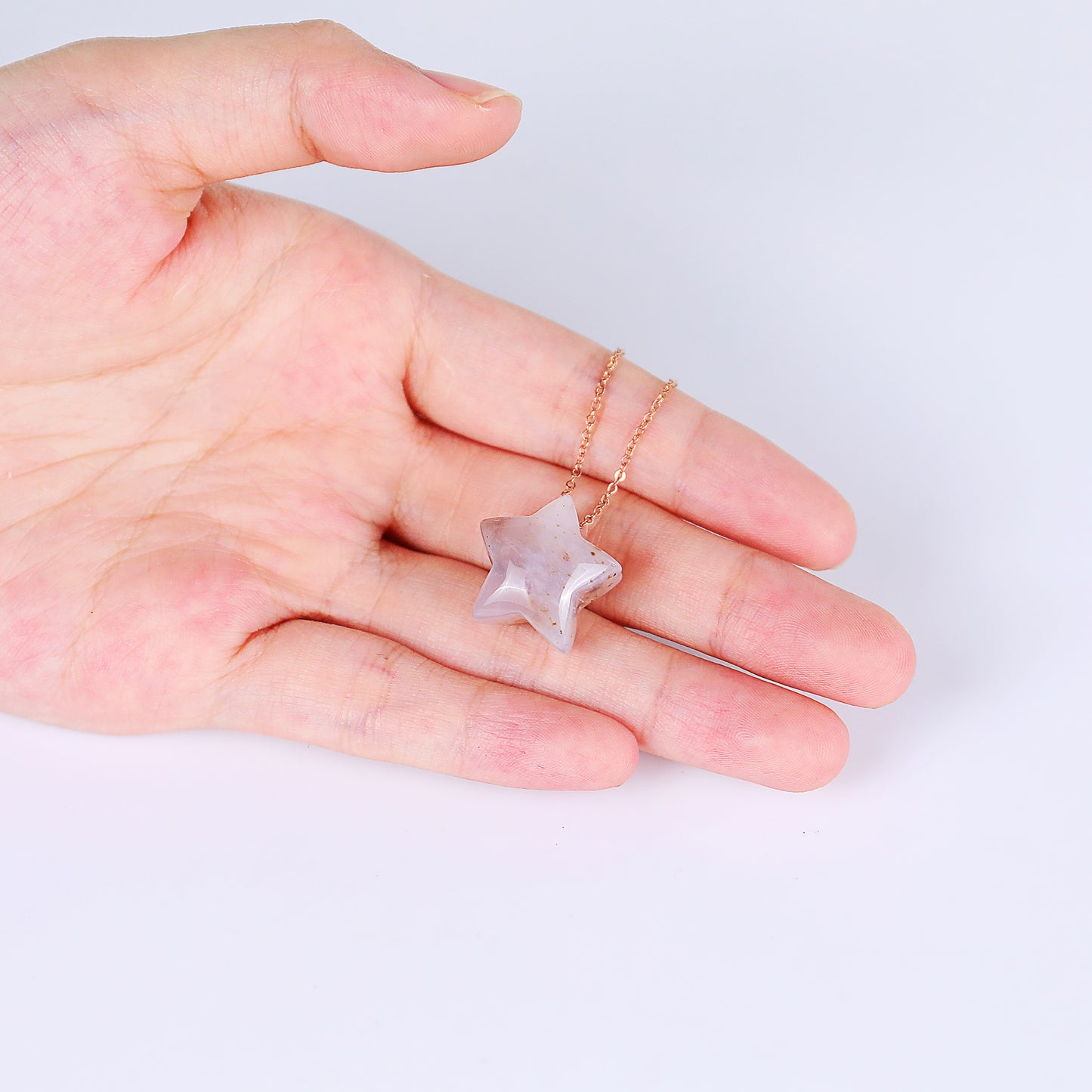 Natural Blue Chalcedony Hand Carved Crystal Star Shape Pendant DIY Necklace Pendant