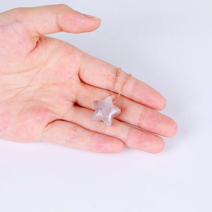 Natural Blue Chalcedony Hand Carved Crystal Star Shape Pendant DIY Necklace Pendant