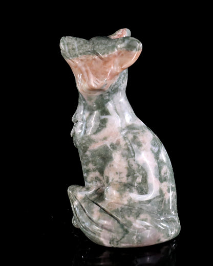2.9" Natural Jiulong Jade Hand Carved Crystal Fox Sculpture