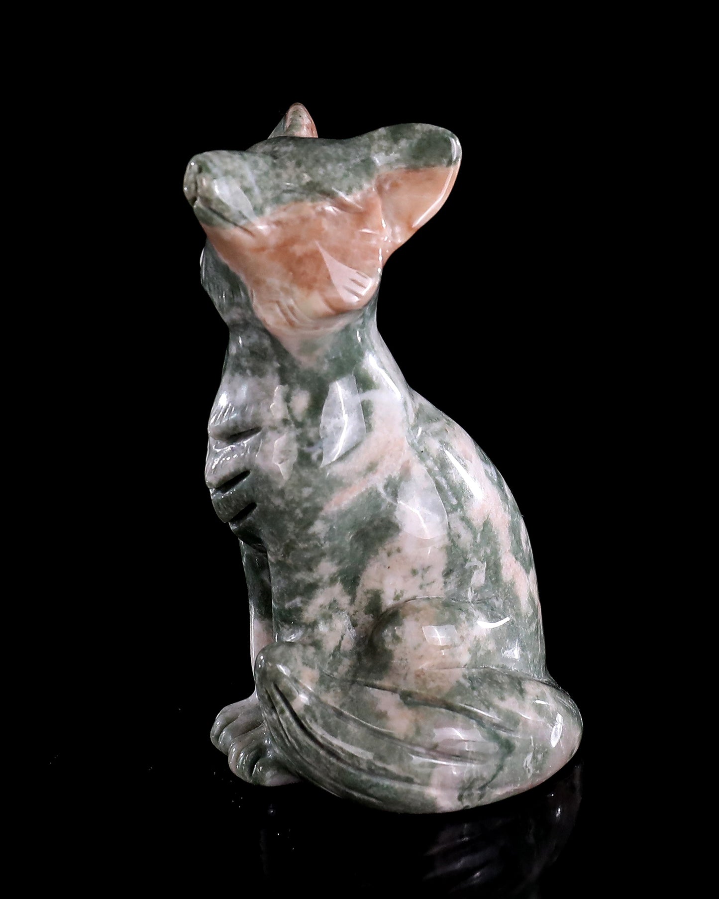 2.9" Natural Jiulong Jade Hand Carved Crystal Fox Sculpture