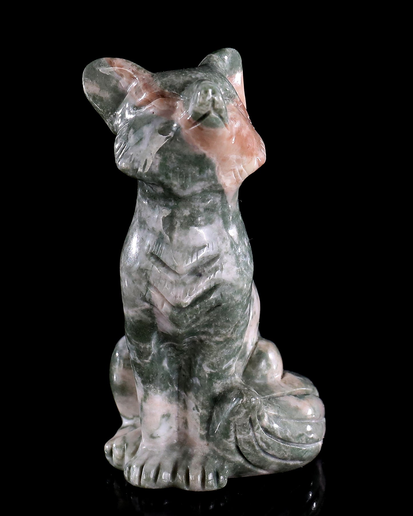 2.9" Natural Jiulong Jade Hand Carved Crystal Fox Sculpture