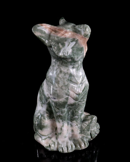 2.9" Natural Jiulong Jade Hand Carved Crystal Fox Sculpture