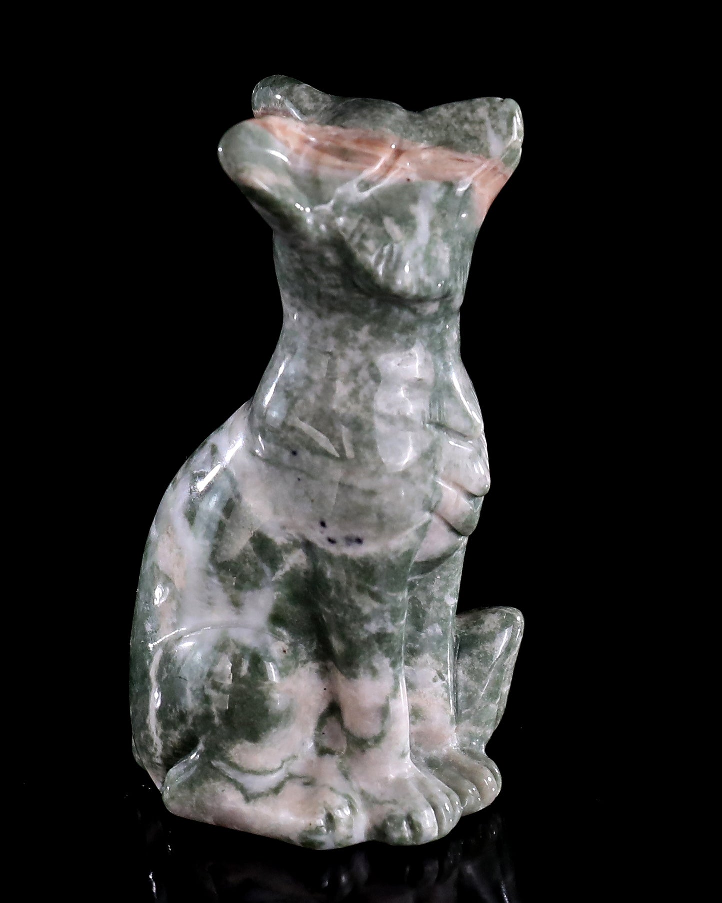 2.9" Natural Jiulong Jade Hand Carved Crystal Fox Sculpture