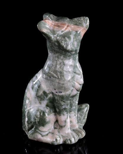 2.9" Natural Jiulong Jade Hand Carved Crystal Fox Sculpture