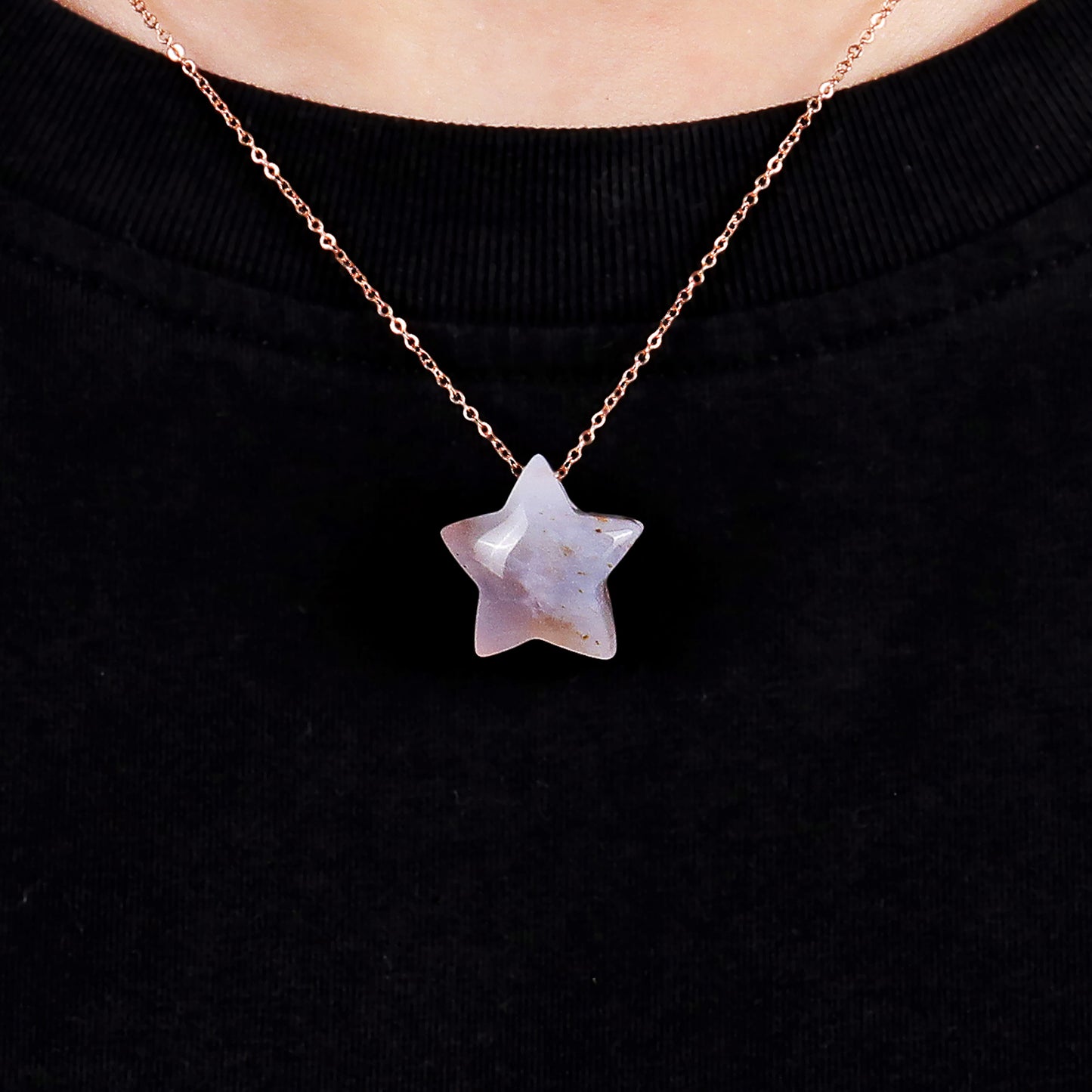 Natural Blue Chalcedony Hand Carved Crystal Star Shape Pendant DIY Necklace Pendant