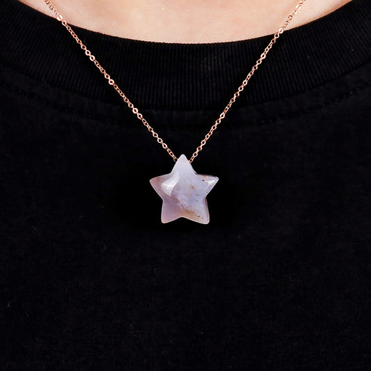 Natural Blue Chalcedony Hand Carved Crystal Star Shape Pendant DIY Necklace Pendant
