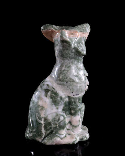 2.9" Natural Jiulong Jade Hand Carved Crystal Fox Sculpture