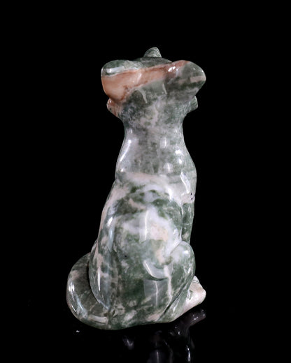 2.9" Natural Jiulong Jade Hand Carved Crystal Fox Sculpture