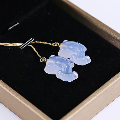 Natural Blue Chalcedony Hand Carved Crystal Earrings,Gemstone Earrings