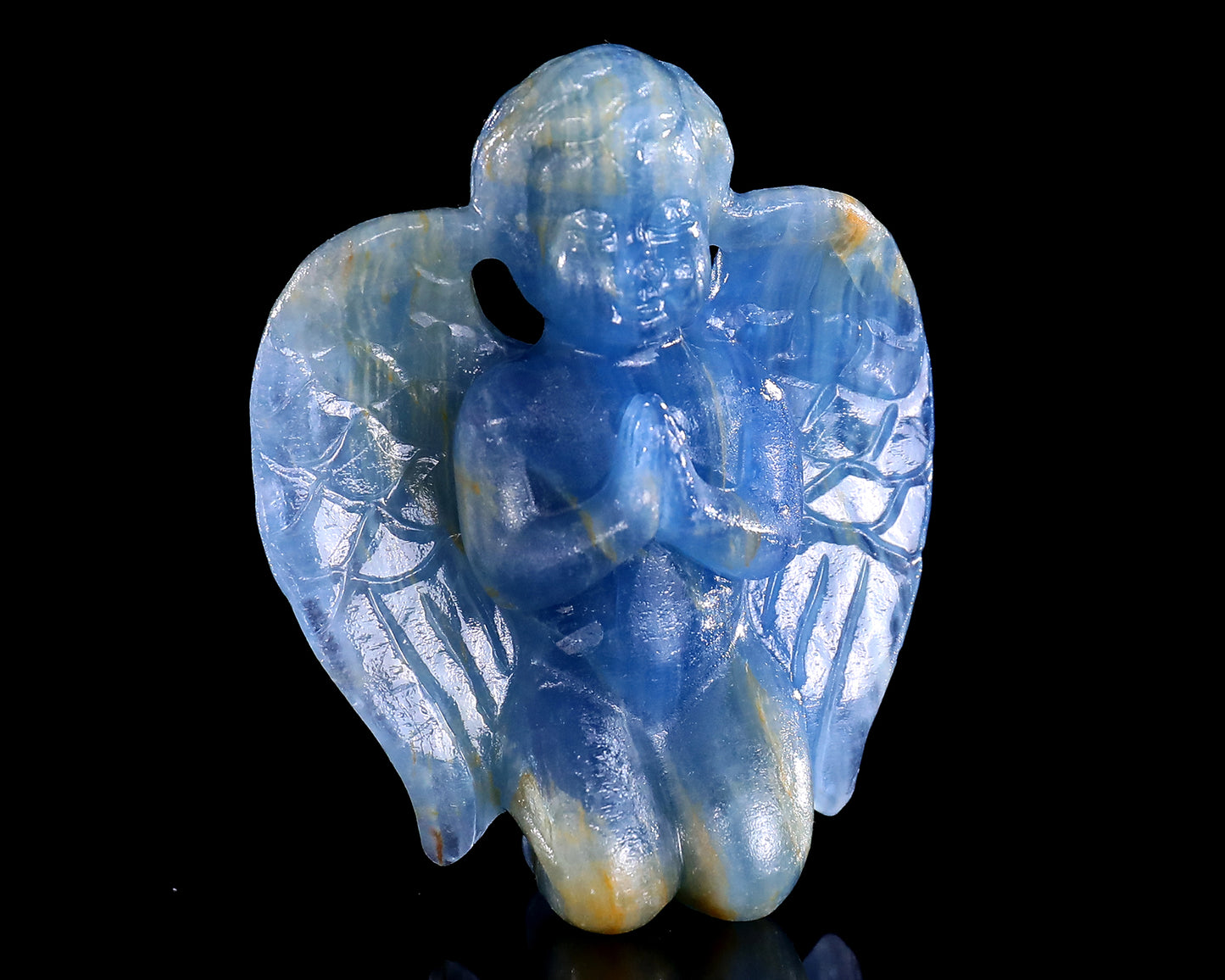 2.9" Blue Onyx Hand Carved Crystal Angel Sculpture