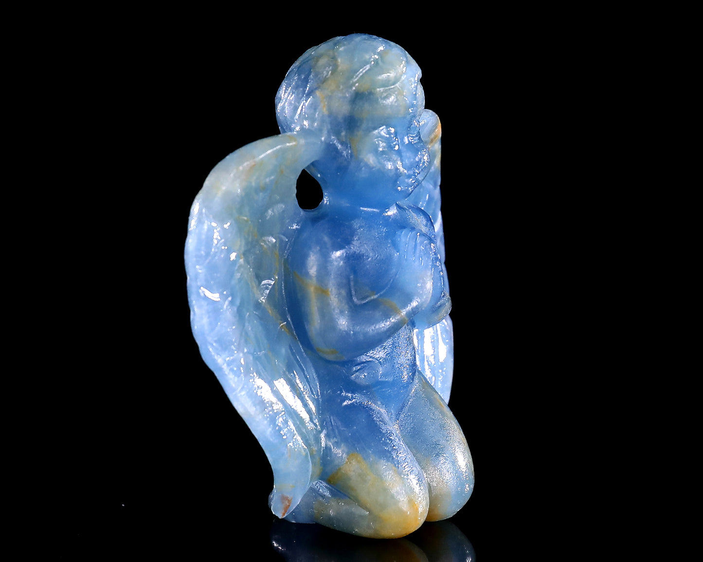 2.9" Blue Onyx Hand Carved Crystal Angel Sculpture