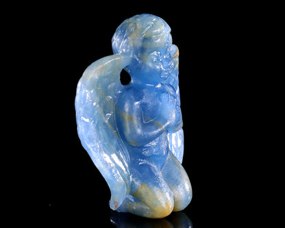2.9" Blue Onyx Hand Carved Crystal Angel Sculpture