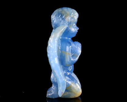 2.9" Blue Onyx Hand Carved Crystal Angel Sculpture