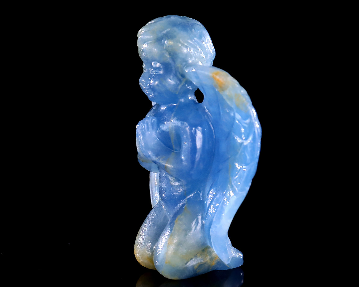 2.9" Blue Onyx Hand Carved Crystal Angel Sculpture