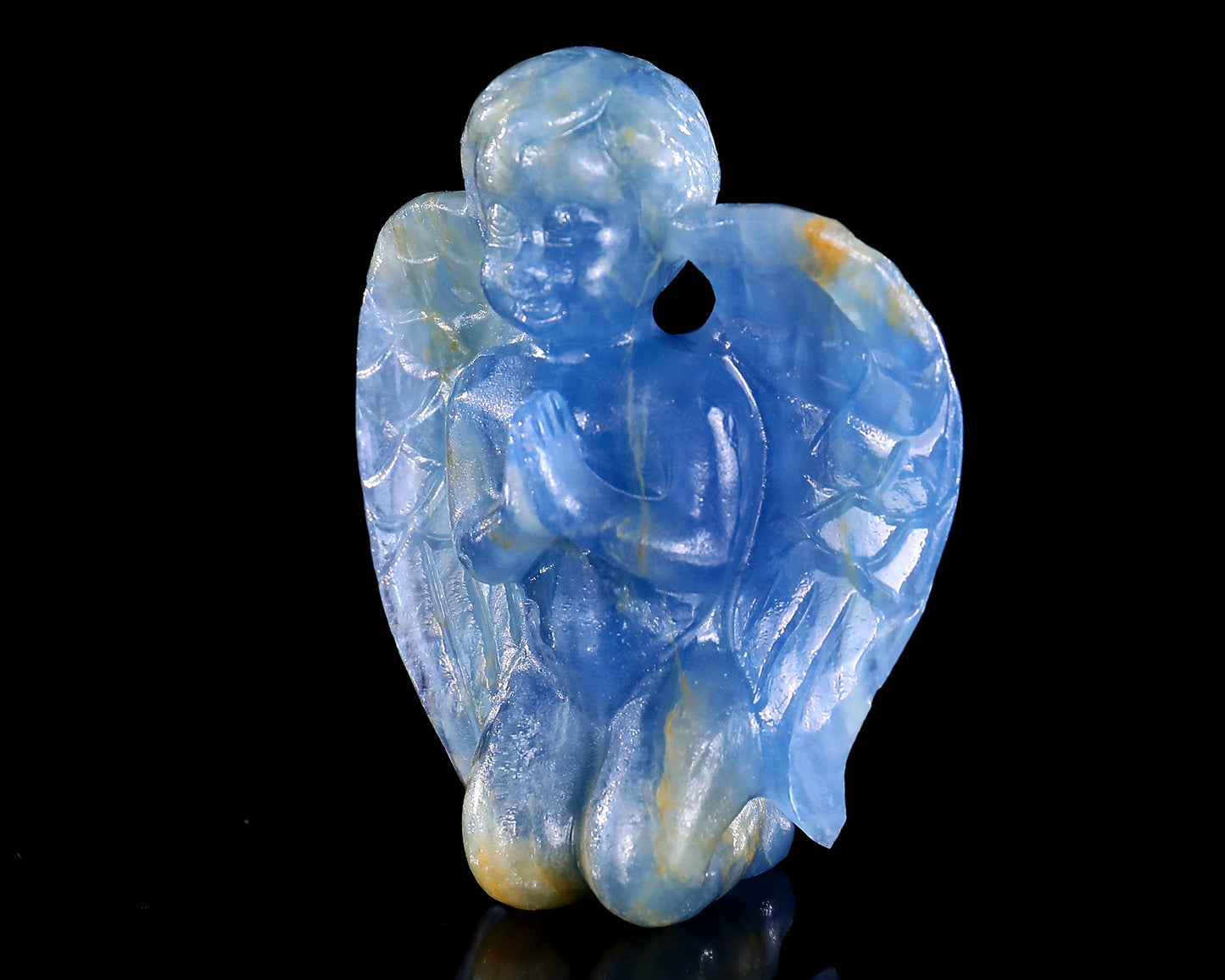 2.9" Blue Onyx Hand Carved Crystal Angel Sculpture