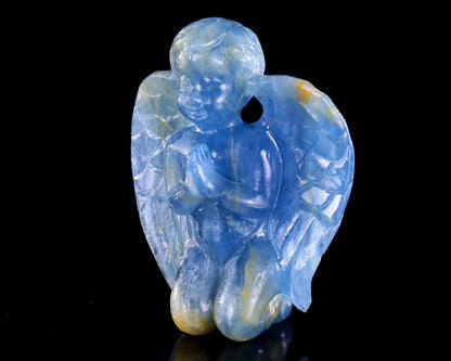 2.9" Blue Onyx Hand Carved Crystal Angel Sculpture