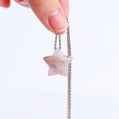Natural Blue Chalcedony Hand Carved Crystal Star Shape Pendant DIY Necklace Pendant